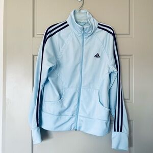 Adidas Sky Blue Hoodie with Navy Stripes